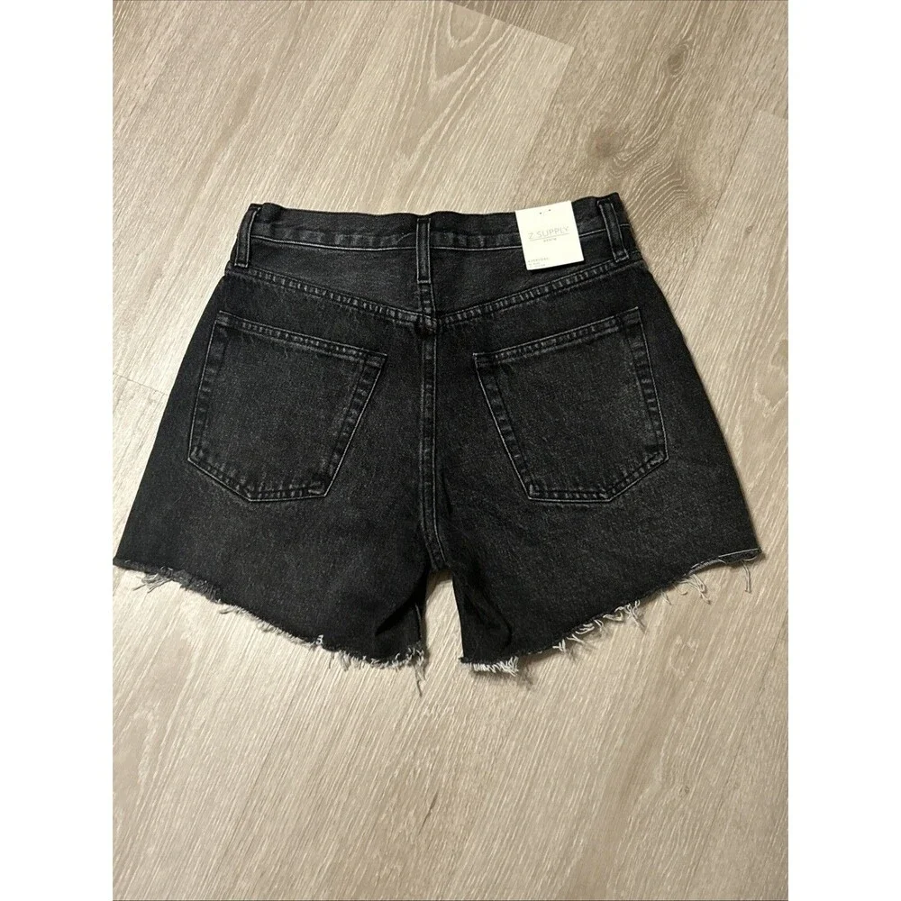 Z Supply NWT Everyday Hi Rise Black Denim Raw Hem Shorts - 4in Inseam - Sz 25